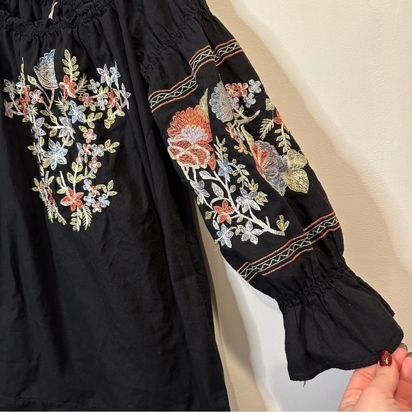 Free People Fleur Du Jour Enchanted Garden Black Off-Shoulder Mini Dress Small - Picture 4 of 10